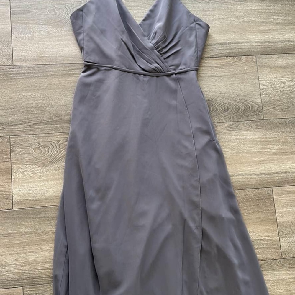 David's Bridal Gray Asymmetrical Wrap Maxi Dress